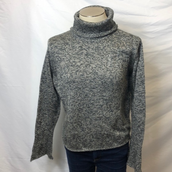 Axcess Sweaters - Charcoal & white bell sleeve turtleneck sweater